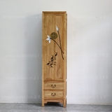 现代新中式全实木老榆木免漆书柜禅意两门茶柜彩绘玄关柜手绘家具