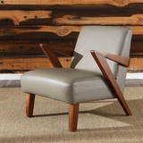 北欧风格单人沙发椅 真皮座椅 单人椅 榆木框架 头层牛皮沙发Y164