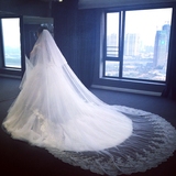 婚纱礼服2016新款韩式新娘一字肩花朵简约修身显瘦长拖尾婚纱