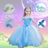 六一儿童演出服欧美女童灰姑娘Frozen冰雪奇缘夏艾莎公主裙连衣裙