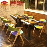 咖啡厅桌椅 实木创意个性复古桌椅 拼色主题网咖西餐厅餐桌椅组合
