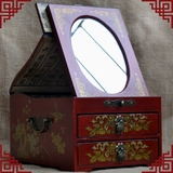 结婚嫁妆梳妆箱古典超大首饰盒实木抽红化妆公主韩中国风收纳镜锁
