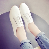 2016夏季小白鞋女系带白色皮单鞋鞋韩版休闲鞋板鞋平底学生鞋女鞋