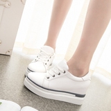 女厚底中跟内增高8CM休闲韩版低帮鞋夏季新款学生平底板鞋潮白色