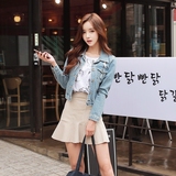 韩国秋装甜美气质显瘦浅色长袖牛仔褂短外套外搭短款牛仔外套女