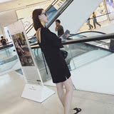 2016韩版赫本小黑裙镂空露背中袖高腰连衣裙夏装吊带显瘦中长款女