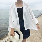 日系和服式 夏季女装韩版纯色百搭宽松蝙蝠袖防晒衣开衫薄款外套
