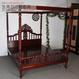 老榆木东南亚印象家具全实木雕花1.8米双人床实木高架婚床架子床