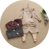 男童女童套装2016春装新款 韩版小童婴儿宝宝卫衣假2件长裤两件套
