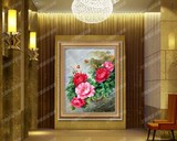 欧美式手绘餐客厅玄关油画牡丹花卉过道竖版挂壁画工装饰花开富贵