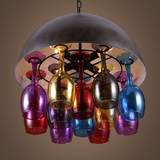美式复古工业风餐厅个性创意红酒杯吊灯酒吧咖啡厅彩色玻璃灯具饰