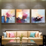 色彩鲜艳色块抽象油画客厅装饰画简约无框壁画设计室三联拼画