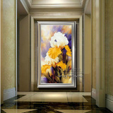 新古典纯手绘有框油画客厅装饰画简欧玄关挂画 竖版欧式壁画花卉