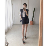 韩国代购2016夏季新款棉麻两件套休闲马甲阔腿短裤气质时尚套装女