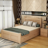 柜原木大床纯实木双人床1.5米白色 1.8米松木成人床儿童床带储物