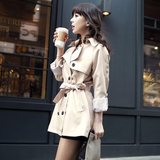 韩国代购2016秋季新款韩版修身纯色风衣高腰型女外套少女学院风