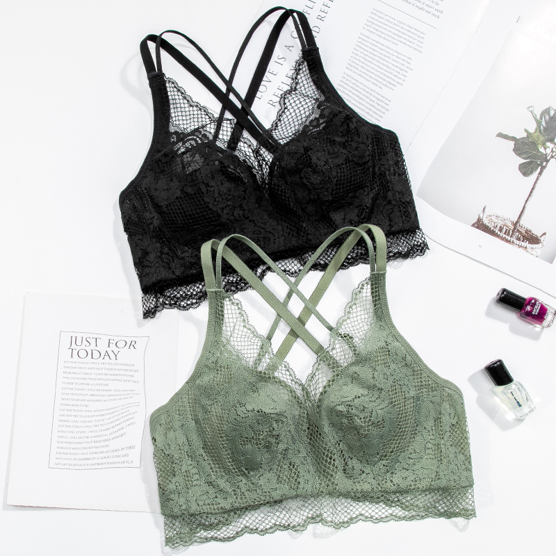 Beauty back bra thin breathable co-pull bra ultra-thin bra large bra small underwear green 18-24 years old