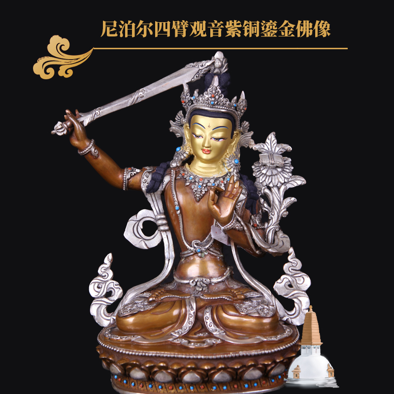 Nepal Buddha statue Tibetan Buddhism can be loaded with fine handmade copper and silver gilded sessa pieces