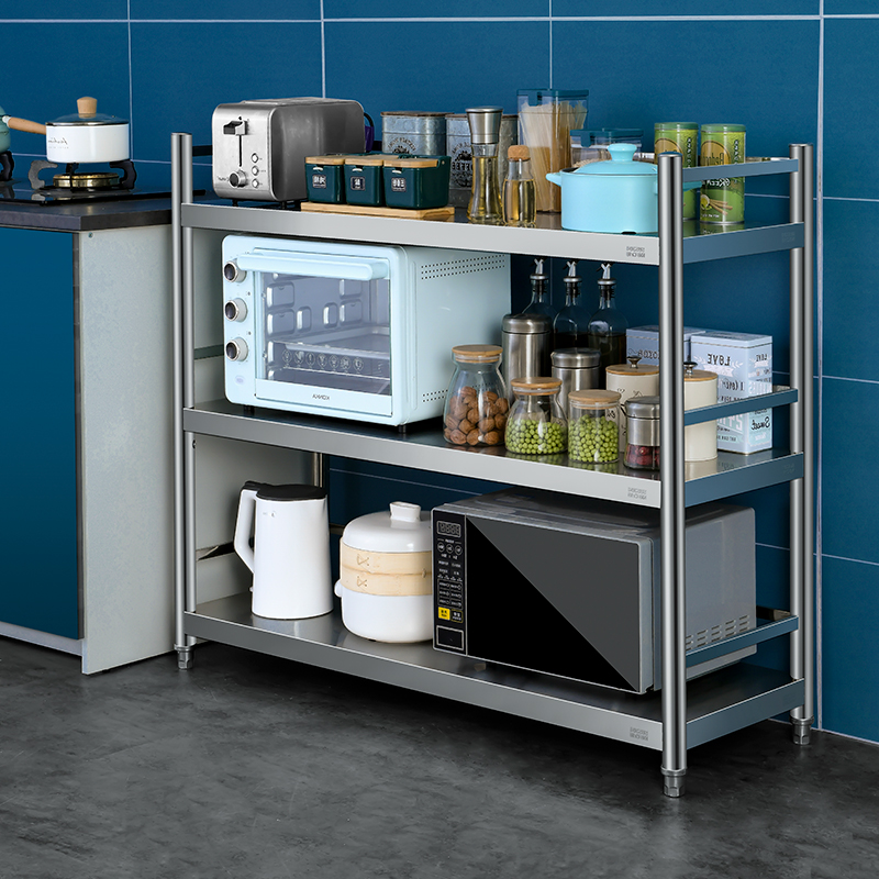 304 stainless steel kitchen shelf floor-to-ceiling multi-layer microwave oven shelf with fence thick storage rack 3 floors