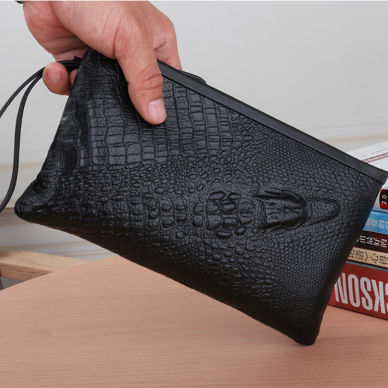 Hong Kong mens handbag leather leather hand bag crocodile leather hand grab bag fashion large-capacity handbag