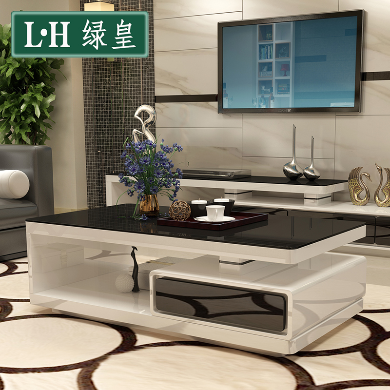 Tea table simple TV cabinet combination small family economy living room modern style tempered glass save space home