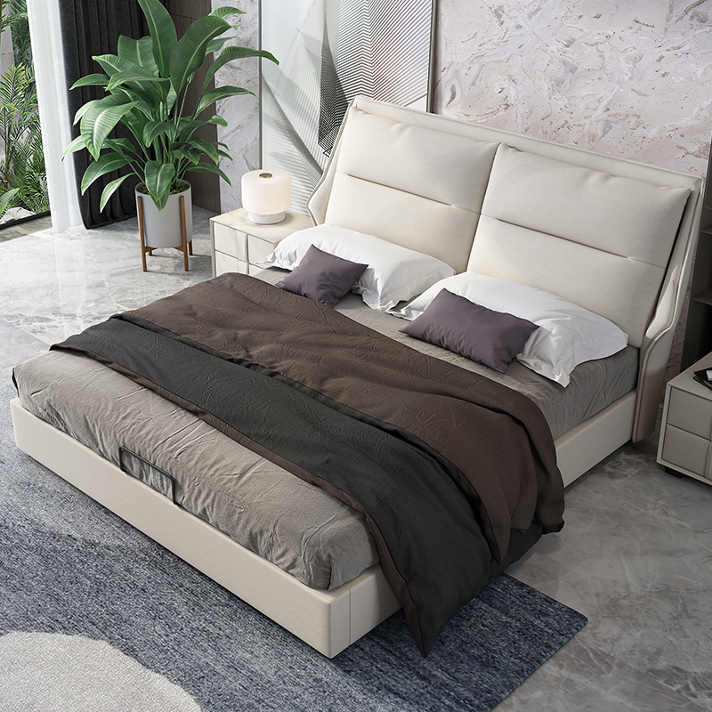 Nordic fabric bed can be removed and washed simple modern cotton and hemp double bed master bedroom 1.8 meters solid wood soft bag storage cloth bed