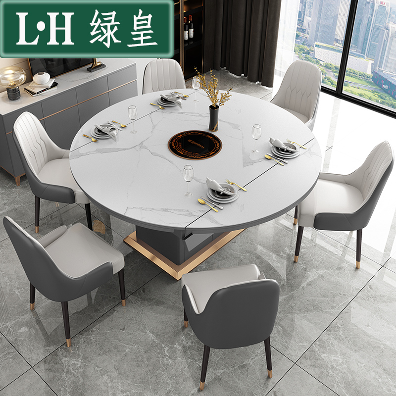 Slate folding telescopic dining table home small household type modern simple solid wood variable round table multi-functional light luxury table