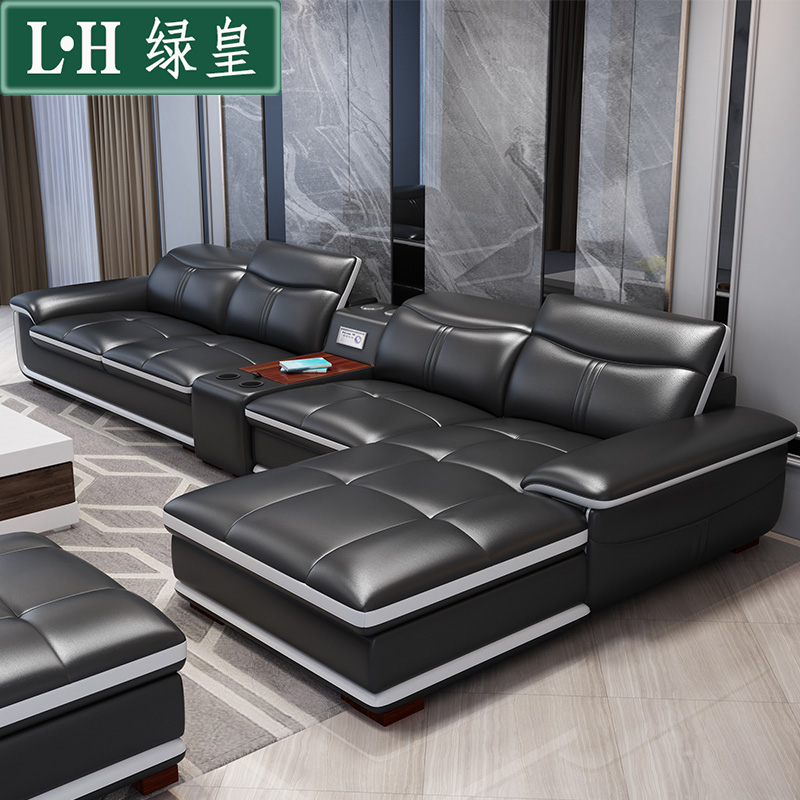 Leather sofa head layer psoriasis living room small household type modern minimalist 1 plus 2 plus princess solid wood Nordic medium thick leather sofa