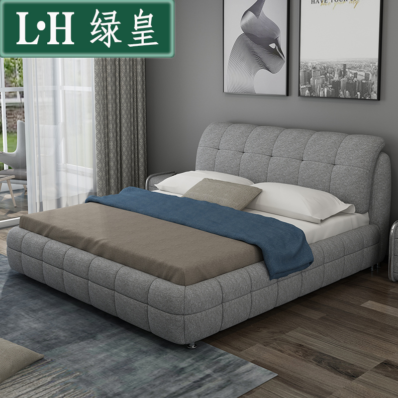Fabric bed double bed 1.8 meters can be removed washing master bedroom cotton hemp storage 1.5 meters small household type bed modern minimalist cloth bed