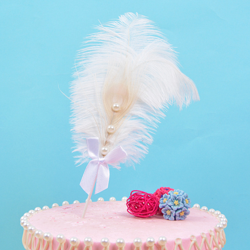 Ostrich hair new net red pearl feather card cake decoration wedding dress dessert table plug-in black and white feathers