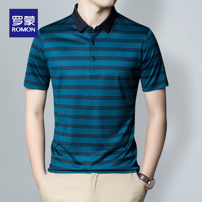 Lomonsan silk short-sleeved t-shirt mens new summer lapel trend business fashion casual Polo shirt mens wear