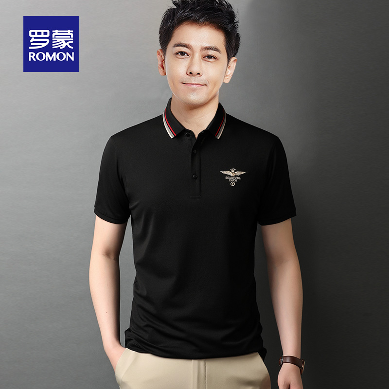 Lomond short-sleeved POLO shirt mens official summer new lapel black top trend fashion handsome half-sleeve t-shirt