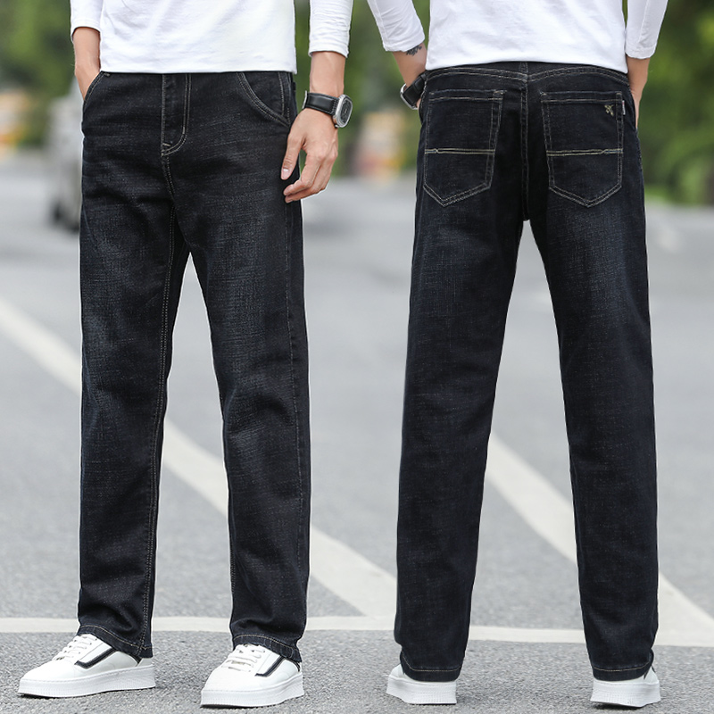 Spring black wide-legged jeans mens loose straight stiletto pockets casual trousers large size dark spring and autumn pants