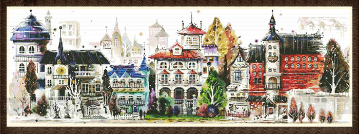 Cross-stitch electronic map redraw source file -DN-480 town view four seasons castle building European style wind
