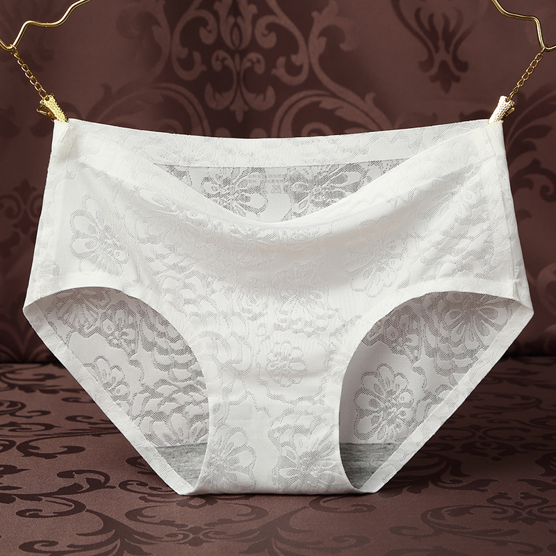 Buy 3 send 1 ice silk unretested panties womens summer ultra-thin breathable triangle pants one piece silk slip mid-waist white panties