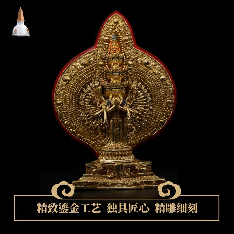 Nepal Buddha statue Sagazu boutique Tibetan Buddhist meddle imported copper all-gold thousand hands Guanyin just put on display