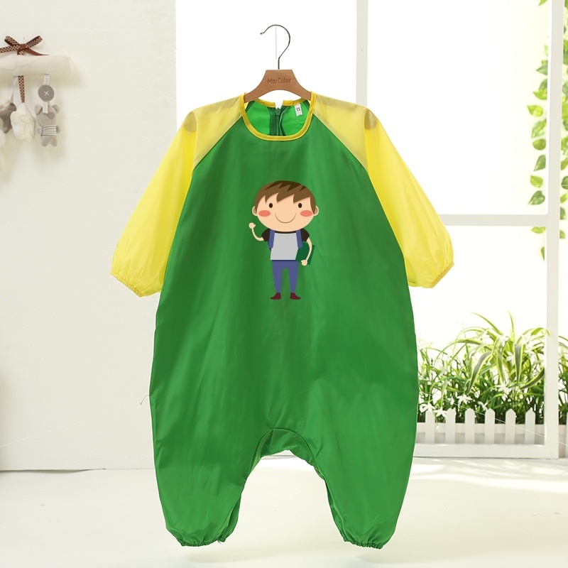 Baby hood waterproof anti-dirty autumn and winter loose jumpsuit male and female baby wearing children draw long-sleeved protective clothing