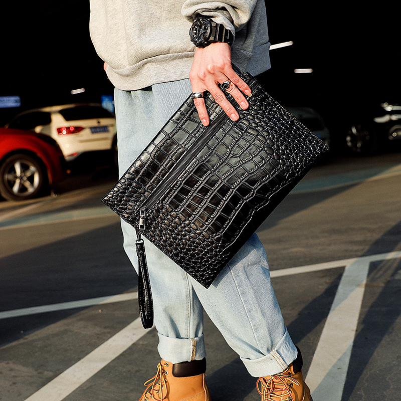 Hong Kong Korean version of men holding a new handbag large-capacity crocodile-print envelope clutching wrist bag