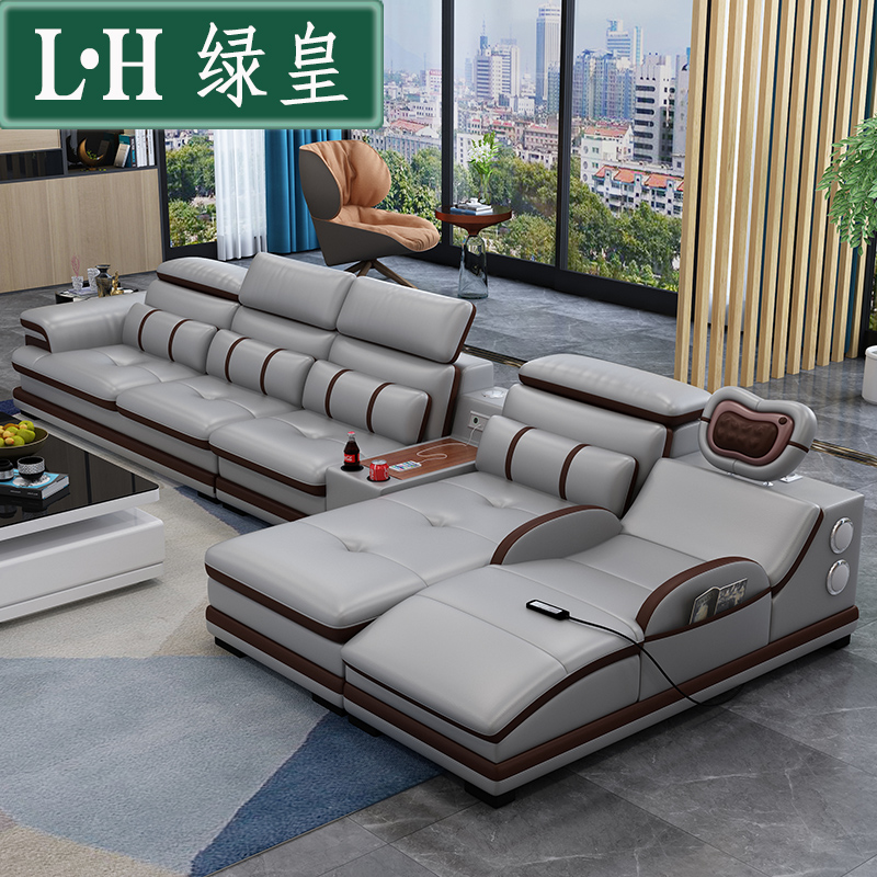 Massage leather sofa top layer cowhide combination living room size household-sized modern minimalist corner 1 plus 2 plus expensive leather sofa