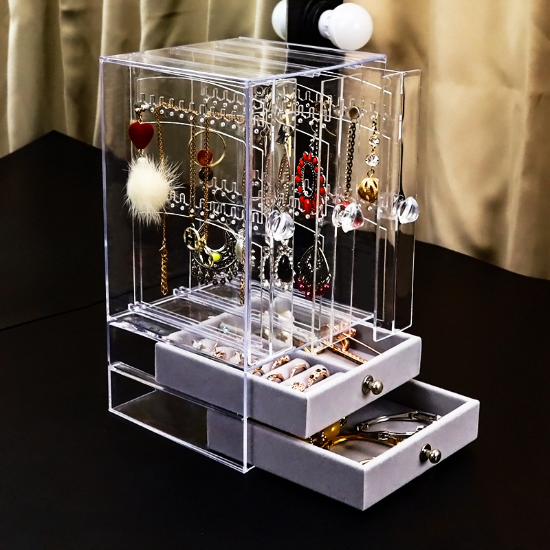 Transparent earrings shelf display box dust ring containing box necklace stud display rack built-in velvet box