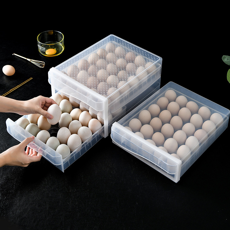 Kitchen refrigerator egg preservation box double-drawer-type egg rack transparent anti-touch plastic egg box