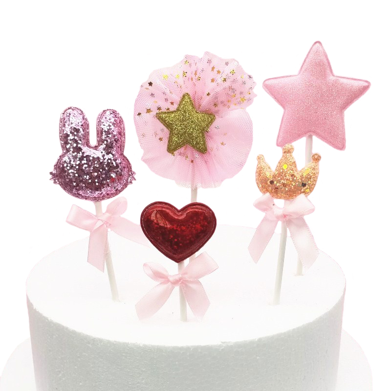 Fresh pink Korean new cake decoration plug-in Love Dessert Table Crown Bunny plug-in