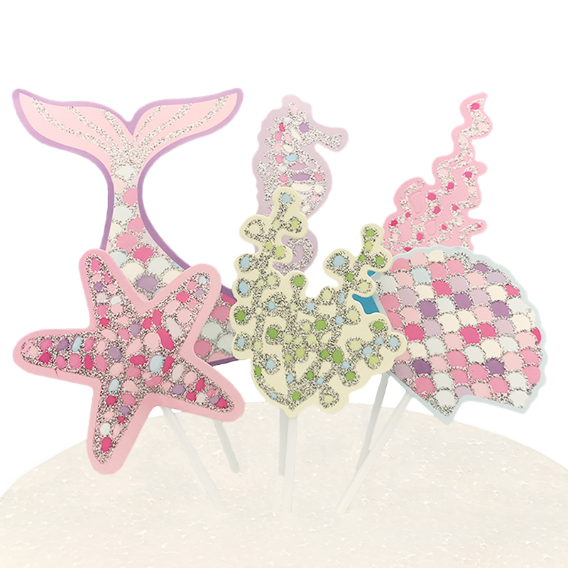 Cake decoration ocean series colorful shell plug-in Mermaid Fishtail dress up pose girl birthday dessert