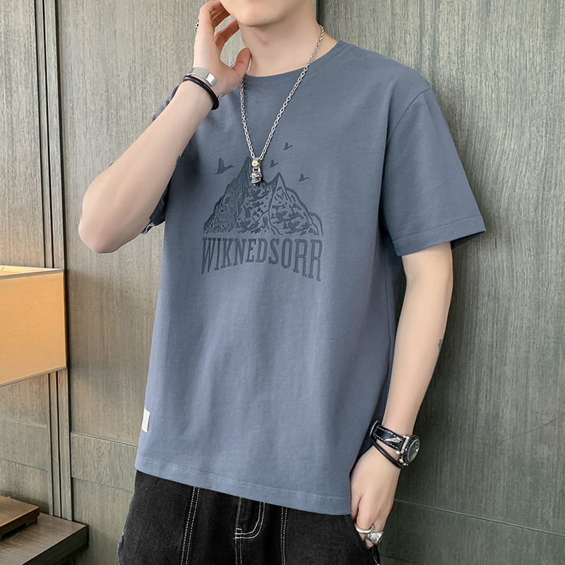 Summer cotton short-sleeved t-shirt mens ins trend brand 2021 new trend oversize 100 mens T-shirt half-sleeve