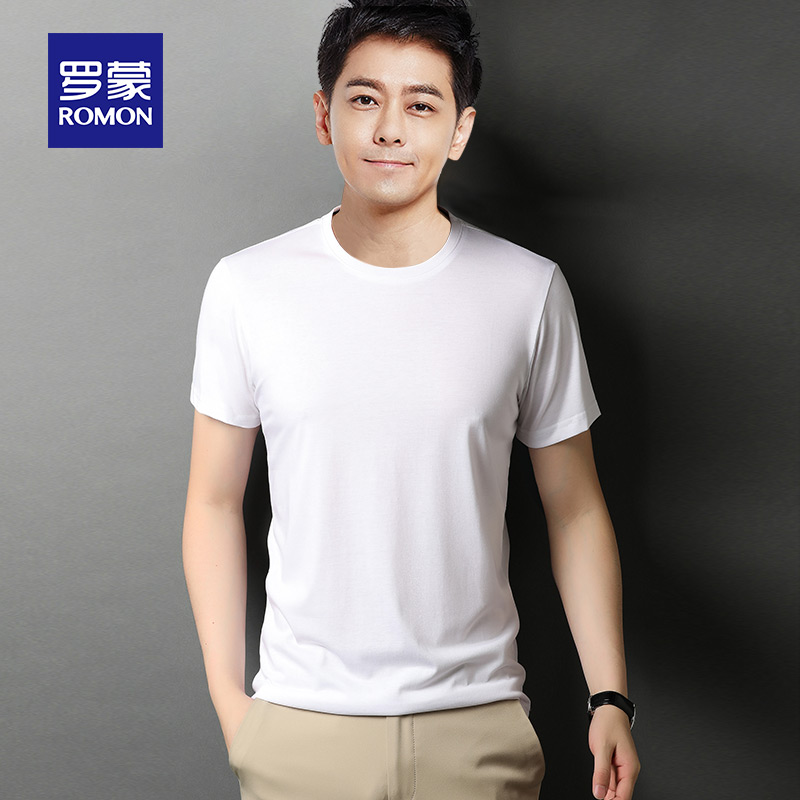 Lomond short-sleeved t-shirt men trend casual summer white mulberry silk round-necked T-shirt tide card half-sleeved bottom top