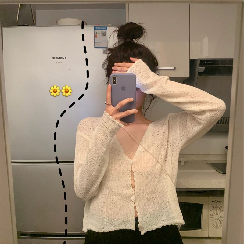 Sunscreen women 2021 new long-sleeved knitted cardigan jacket womens summer thin air-conditioned shirt outside a wisp of air-scented top