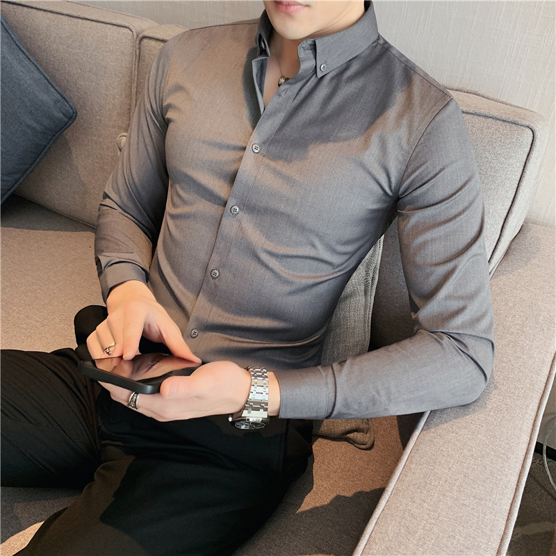 Spring and autumn iron-free long-sleeved shirt mens casual solid-color shirt handsome Korean version of the slimmed-down business bottom short-sleeved inch clothing