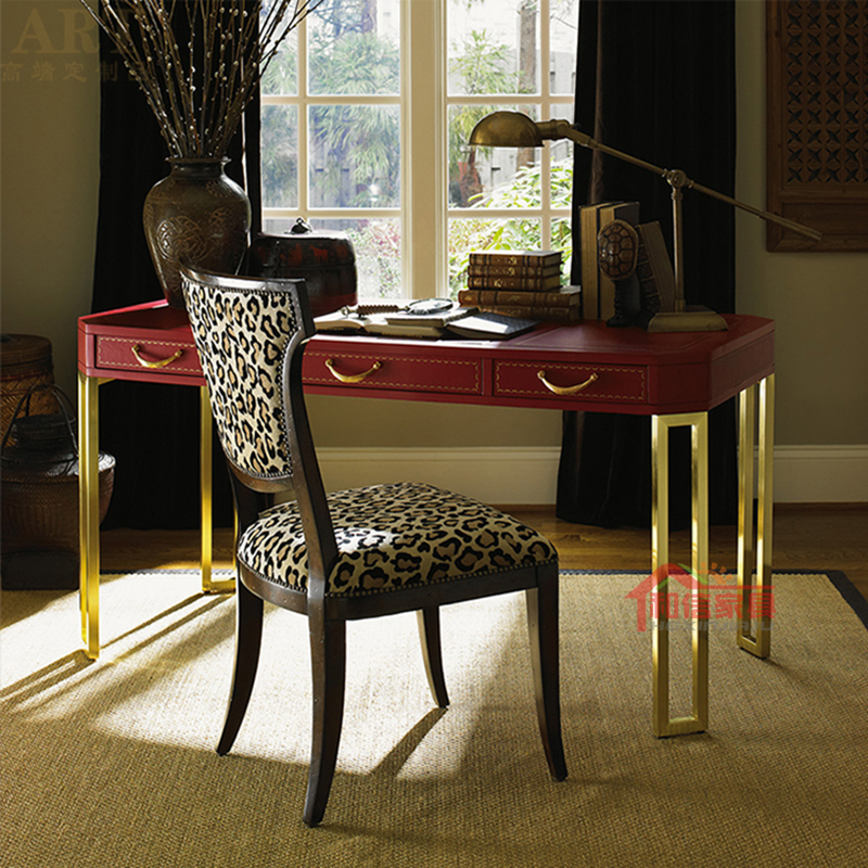 Light luxury desk modern minimalist stainless steel home desk writing desk Vanke Biguiyuan model room furniture