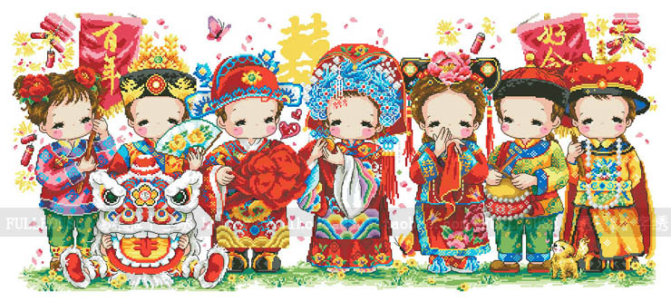 Cross-stitch electronic map redraw source file - STC - 100 years of good Chinese wedding dragon and phoenix with marriage