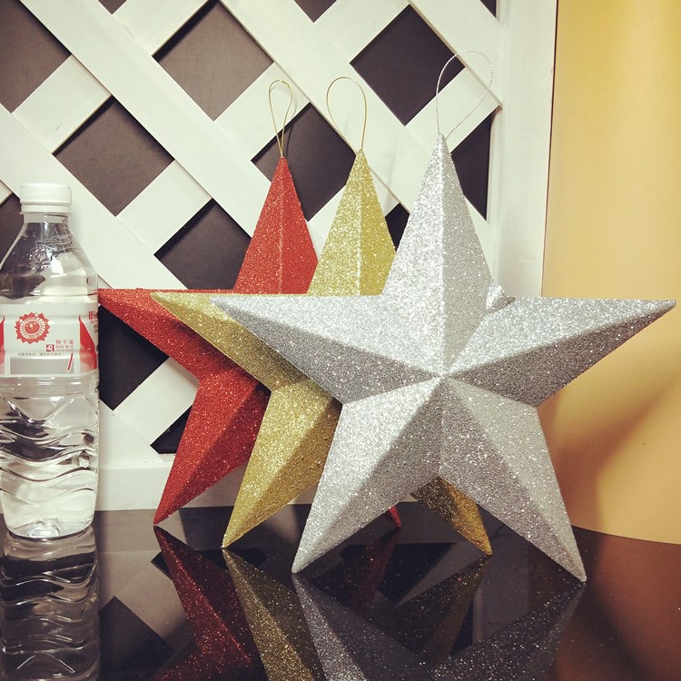 Christmas decorations shopping mall hotel window ceiling pendant gold red gold powder holiday dance props five-pointed star